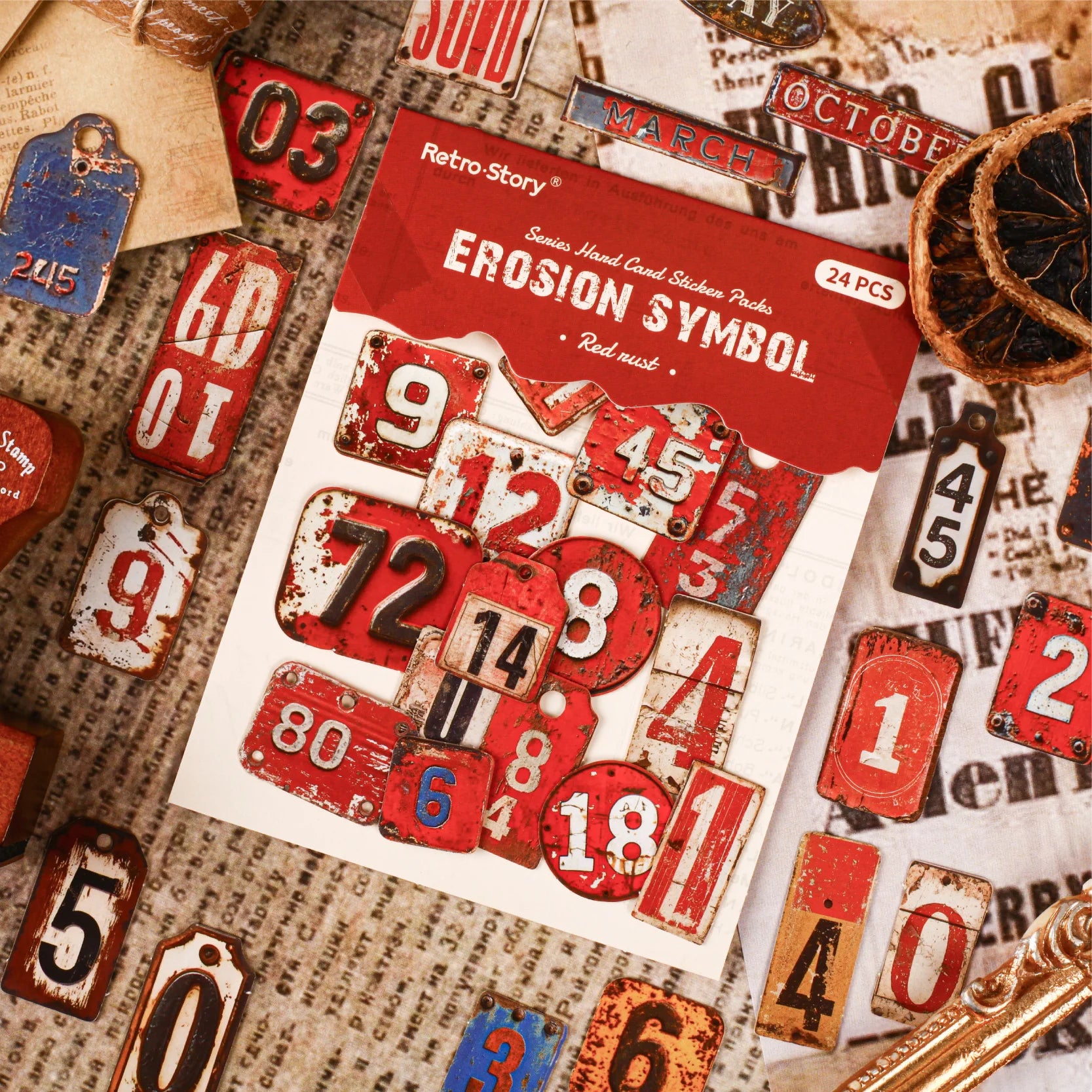 24 Pcs Retro Alphabet, Number & Symbol Label Stickers Sticker Pack Scrapbooking Diary Vintage Decoration Junk Journal Stickers Qme