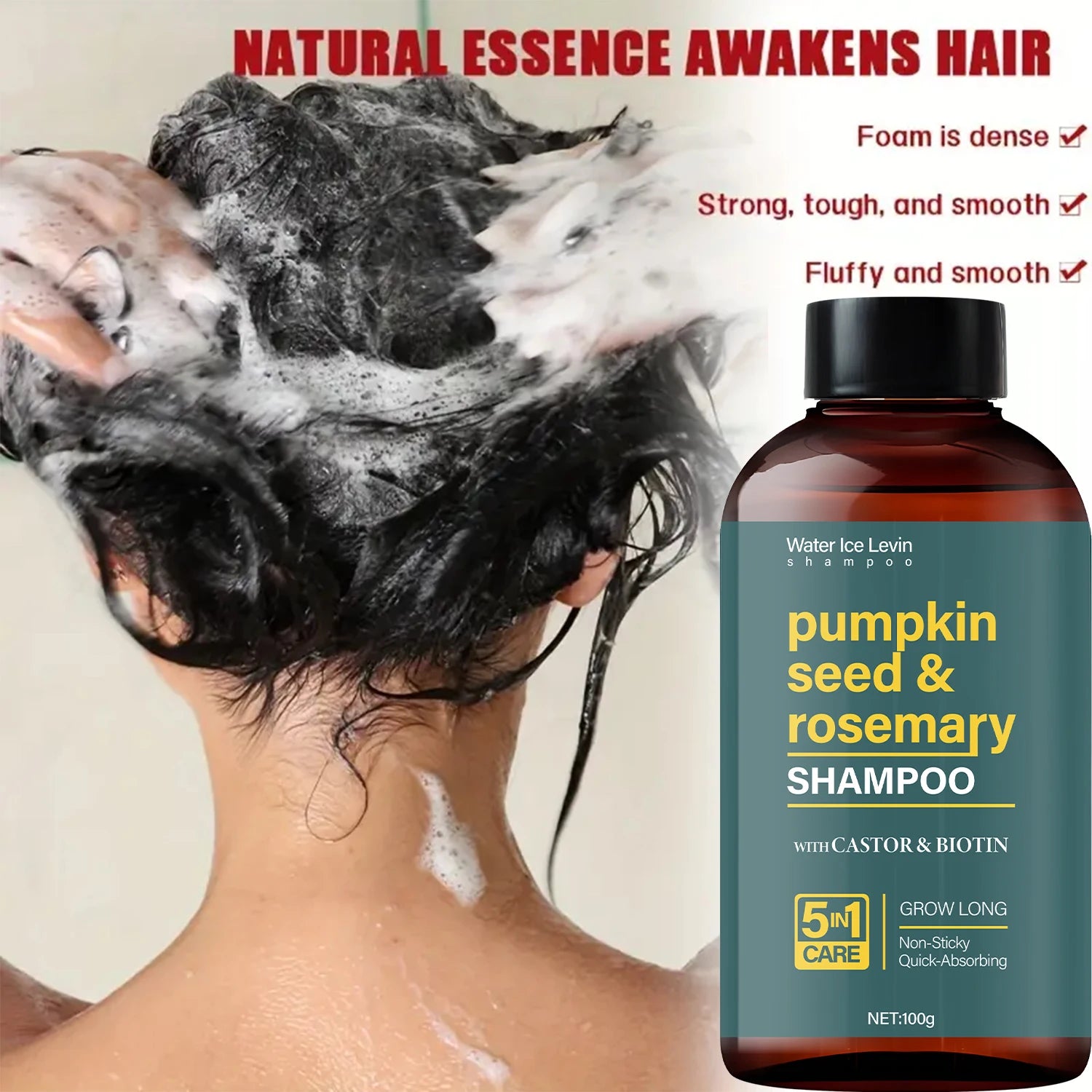 Water Ice Levin Pumpkin Seed & Rosemary Shampoo with Castor Oil & Biotin for Hair Growth, 5M Care, Non-Sticky Formula Qme
