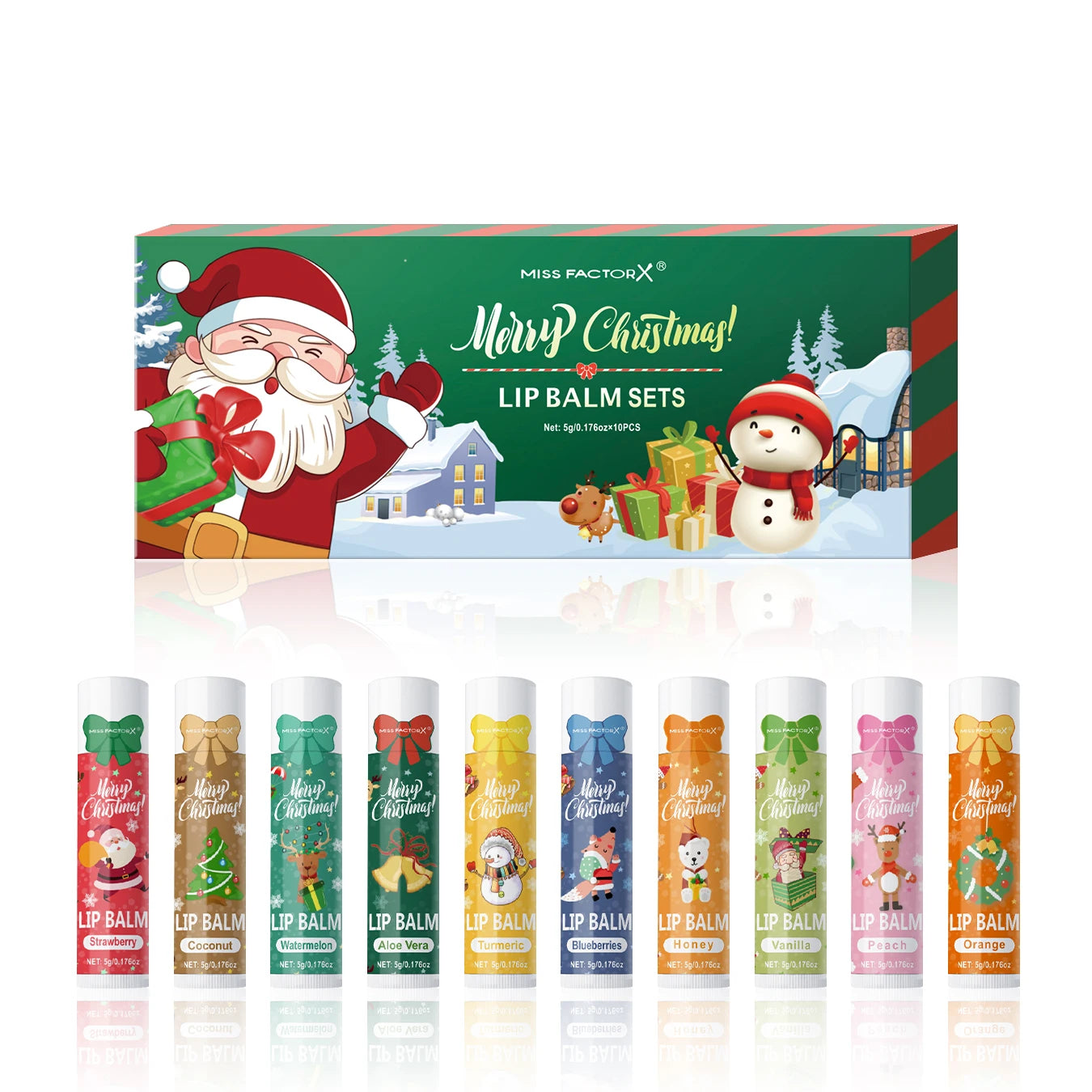 10PCS/Box Christmas gift box, lip balm set, deeply hydrating lip moisturizer, lip color brighten, gift to women Qme 10PCS Christmas gift