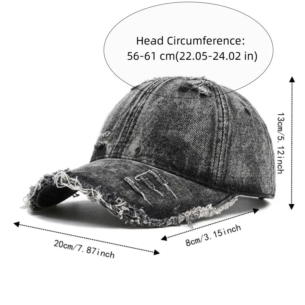 Vintage Washed Denim Baseball Cap Distressed Ripped Fringe Frayed Qme