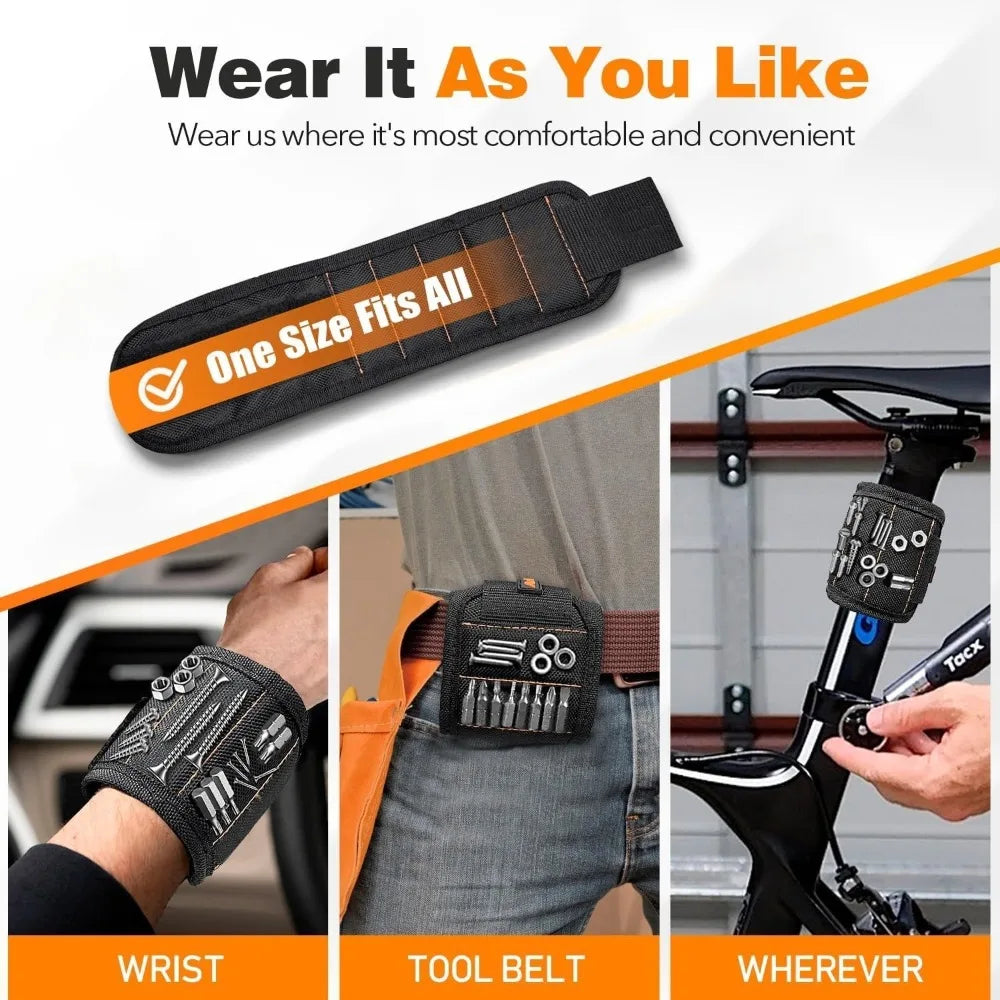 Strong Magnetic Wristband Portable Tool Bag Adjustable Magnetic fixation Tool Wrist Belt for Screws Metal Nails & Drilling Bits Qme