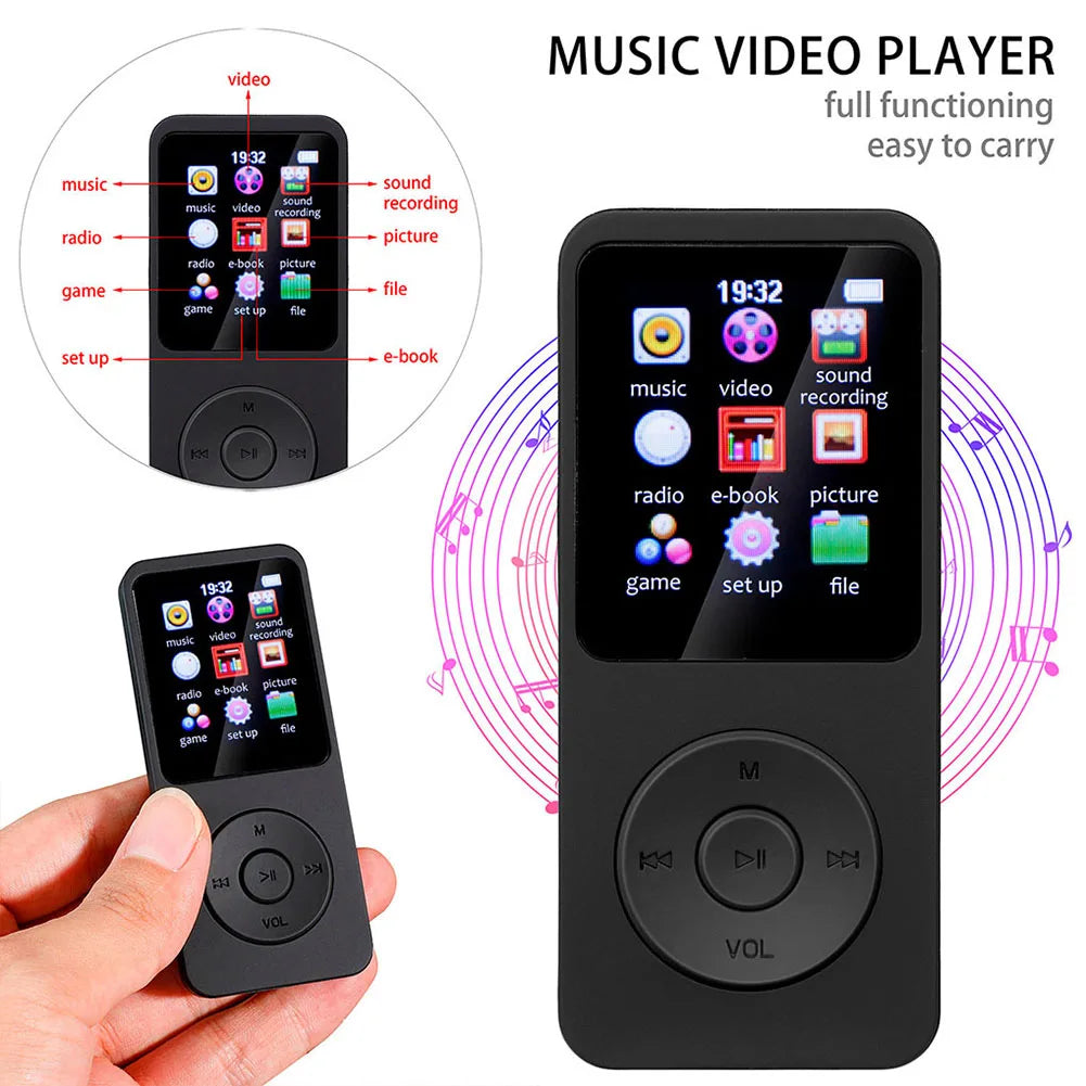 MP3 MP4 Player Music Player 1.8in Color Screen Bluetooth-Compatible5.0 Music Stereo Player with E-book/FM Radio/Recording Qme