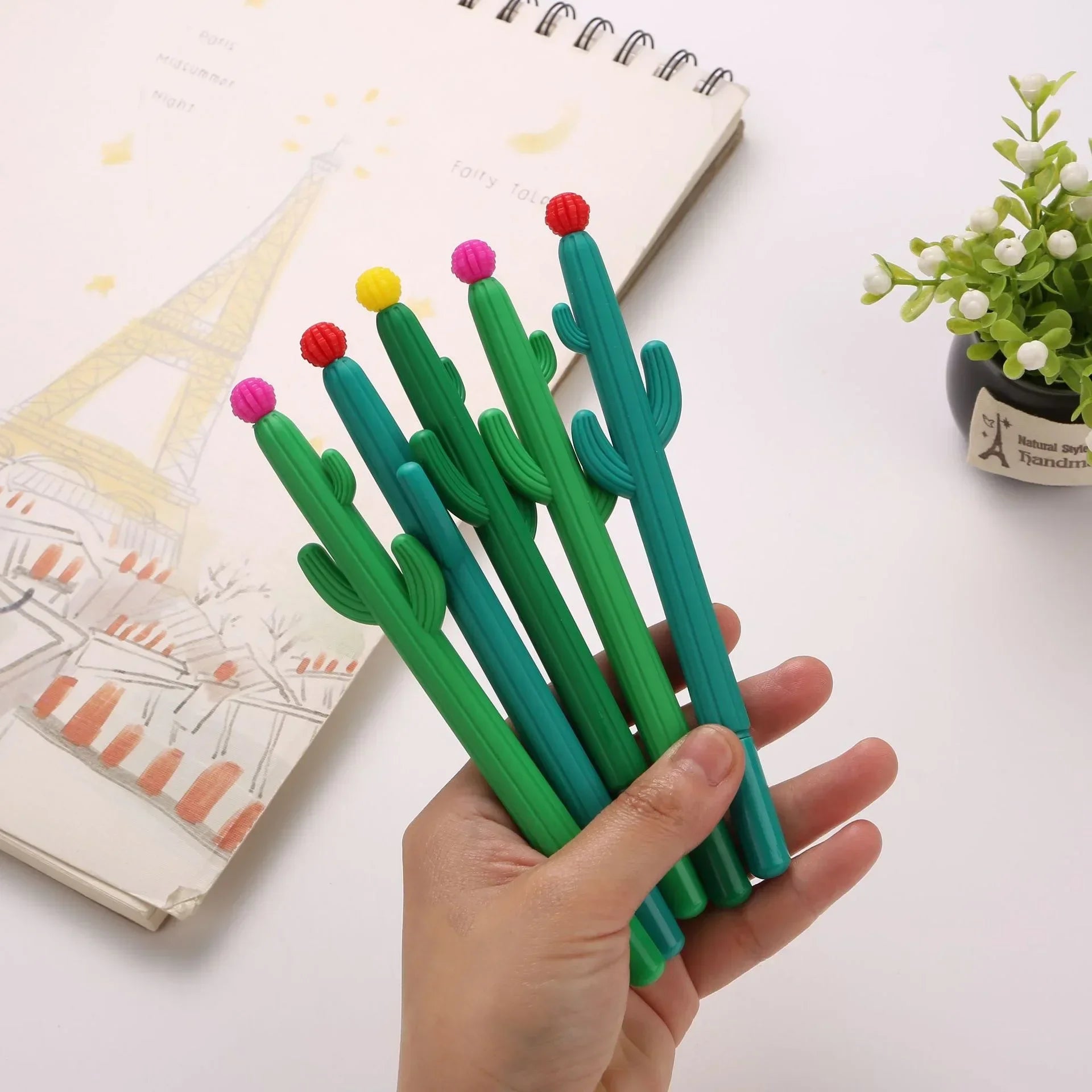 12pcs Creative Cactus Shaped Ballpoint Pen Black 0.5mm Gel Ink Ballpoint Pen For School Home Office Black Signature Pen Qme