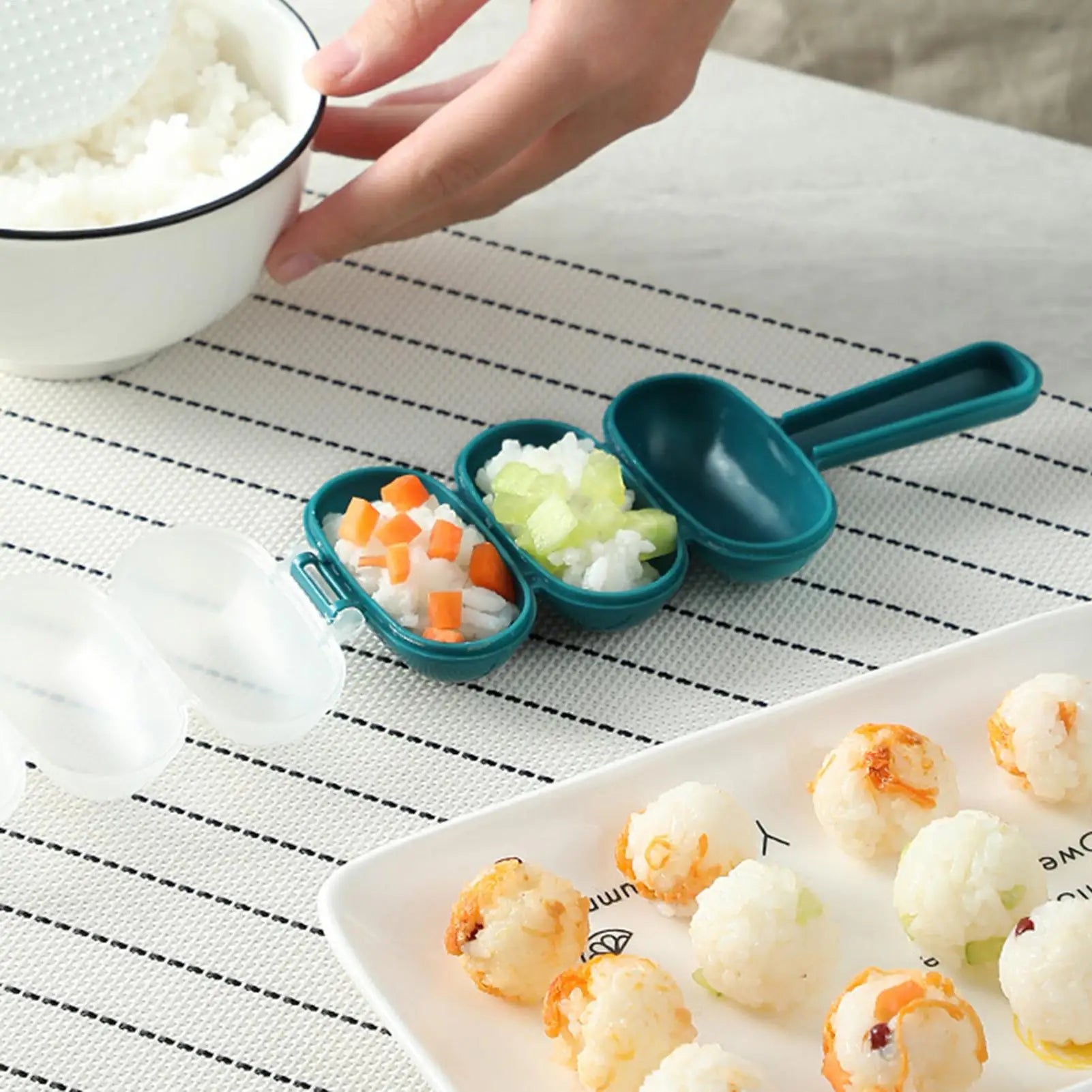 Rice Baller Ball Shaped DIY Sushi Tool Onigiri Mold 3-Cavity Shake Qme