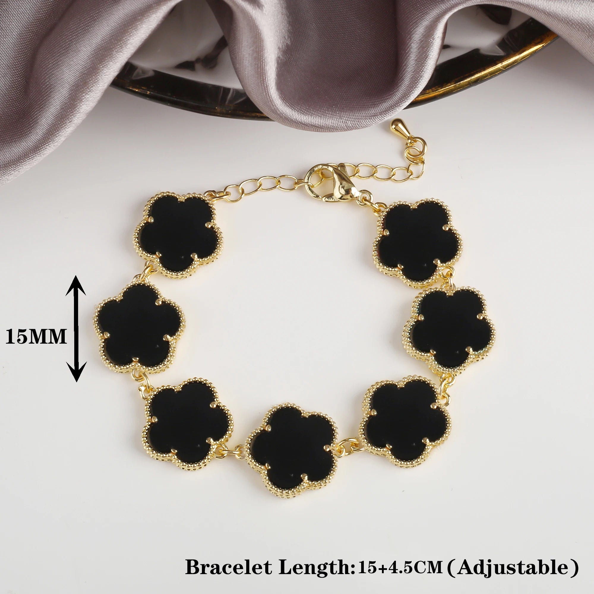 10 Color Classic Natural Stone Five Leaf Flower Bracelet For Women Party Wedding Daily Wear Brand Jewelryl Gift Free Shipping Qme Black Gold