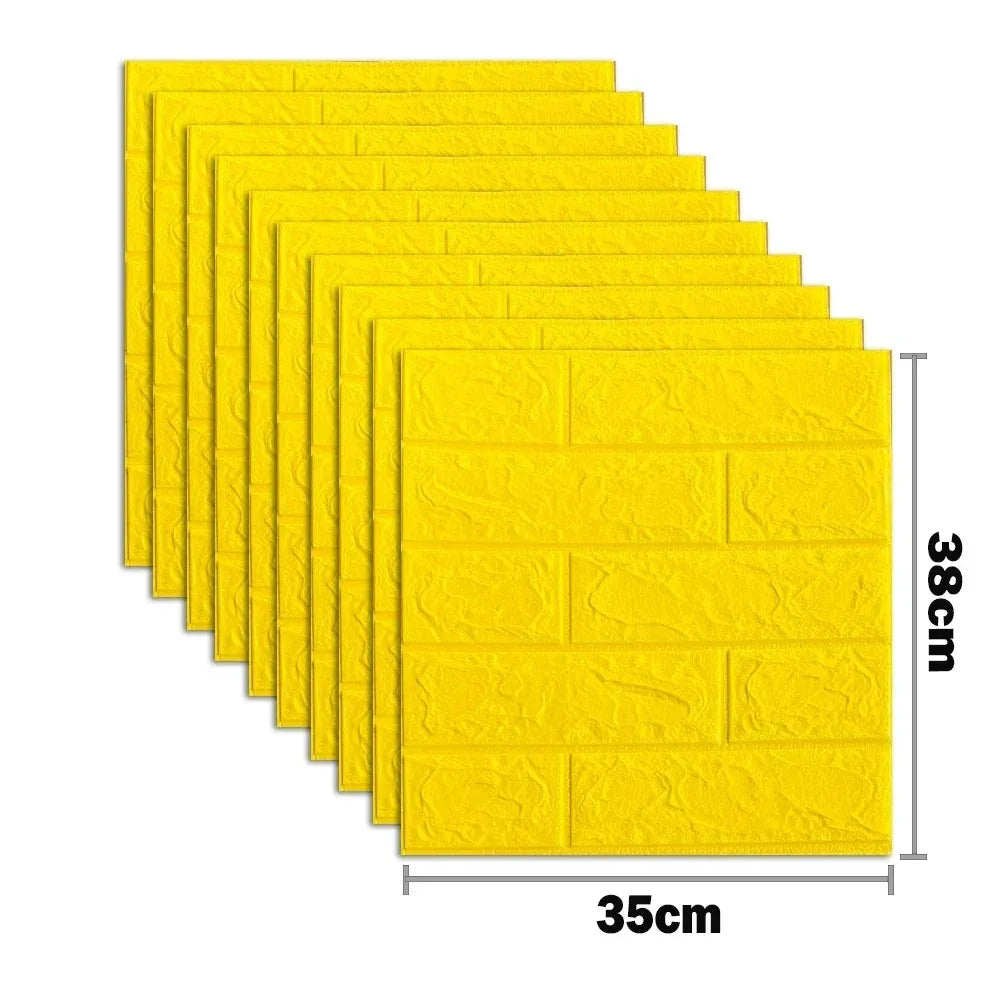 Waterproof Self Adhesive 3D Grey Brick Wallpaper 10Pcs 38.5cmx35cm Stain Resistant Wall Sticker Kitchen Indoor Home Wall Decor Qme yellow 38x35 10pcs