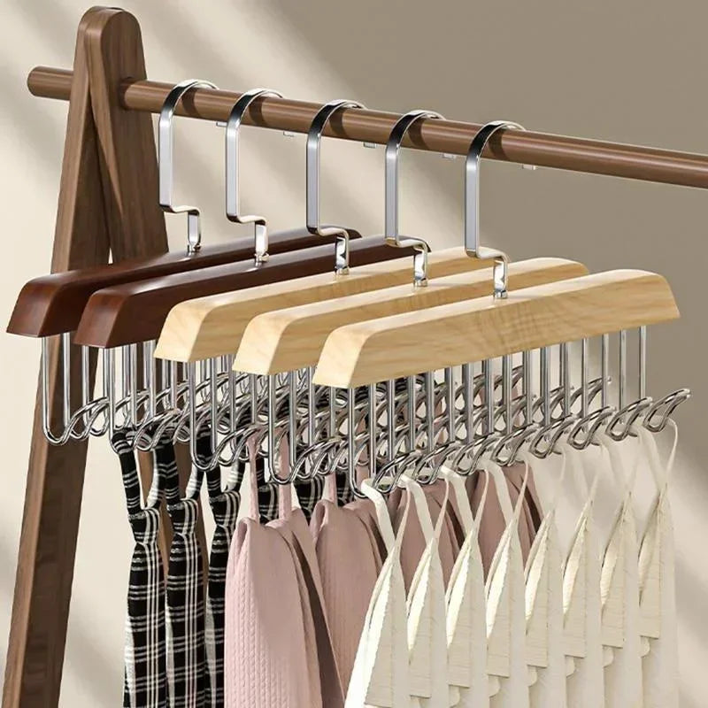Retro Solid Wood Hanger Hook Storage Bra Tie Hangers Household Belt Storage Rack Durable 8 Hooks Rack Closet Clothes Organizer Qme