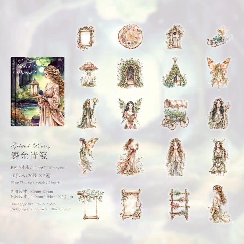 40 Sheets Gothic Magic Character Sticker Pack Dark Theme Vintage PET Stickers for Scrapbooking DIY Craft Decoration Qme 6