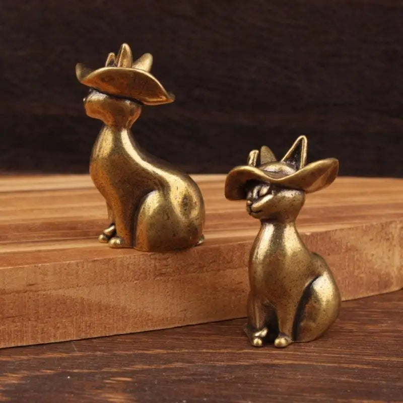 Brass Princess Cat Statue Creative Animal Desk Ornaments Desktop Qme