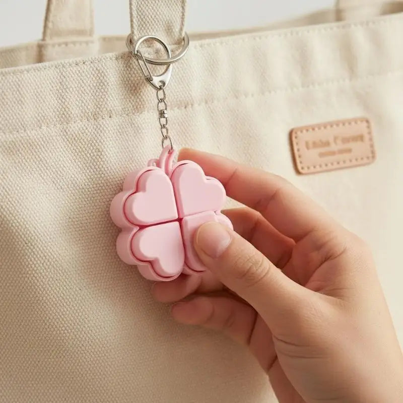 Lucky Four-leaf Clover LED Light Up Keychain Clickable Buttons Stress Qme