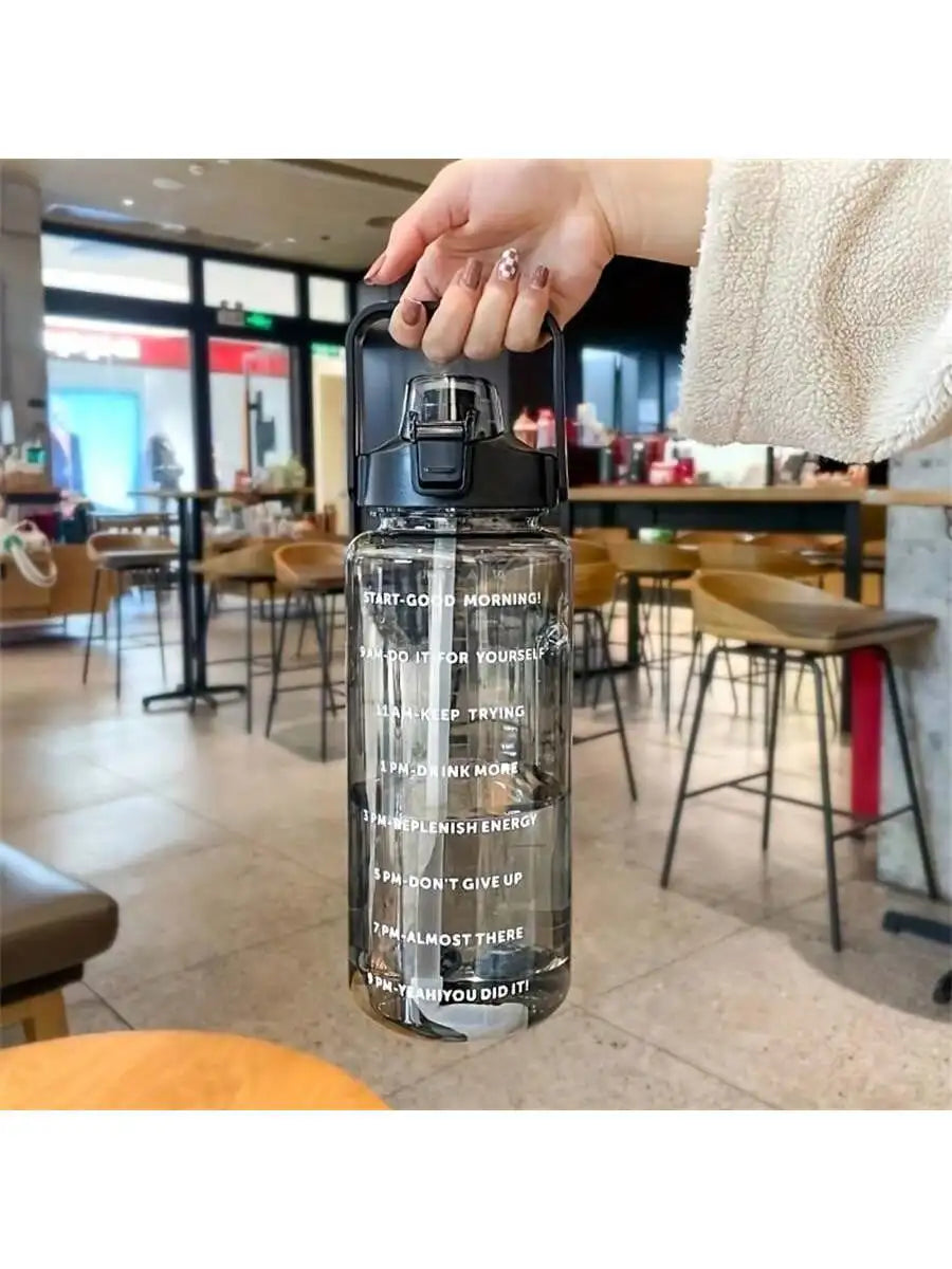 Large Capacity Summer Essential Water Bottle Portable Straw Time Mark Qme