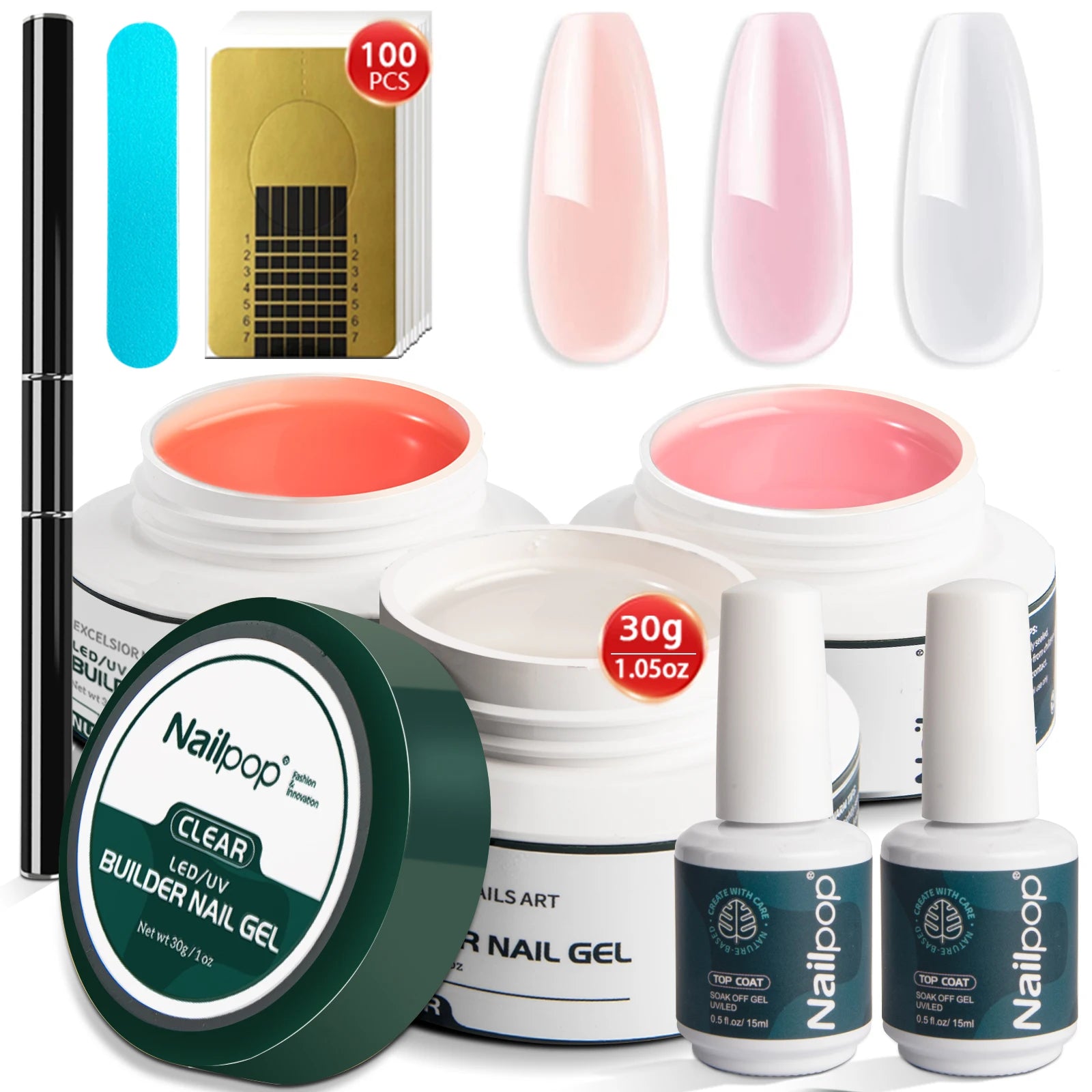 Nailpop Gel Builder Pink Nude Clear 3 Colors Professional Nail Art Qme Builder Nail Gel Kit