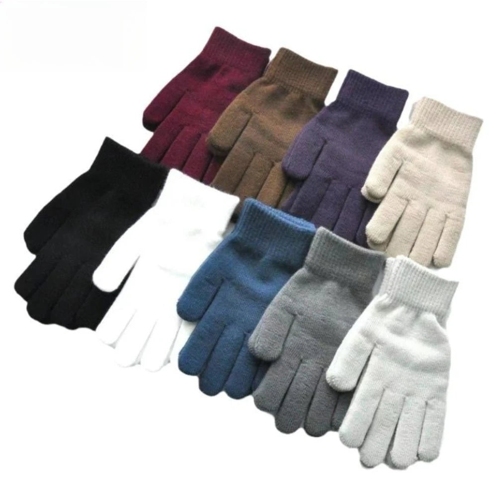 2/5 Pairs Winter Solid Color Knitted Gloves Warm Soft Elastic Cuff Thermal Mittens For Men Women Daily Outdoor Wear Qme