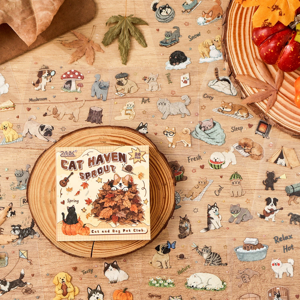 Cute Pet Themed 20/80 Sheets Die Cut Stickers Book Retro Cartoon Handmade Decoration Scrapbooking Phone Case Material Qme