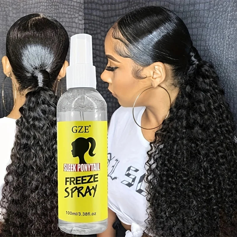 GZE Sleek Ponytail Freeze Spray - Long Lasting Hold, Frizz Control, and Shine - Non-Sticky Formula for Professional Looking Qme