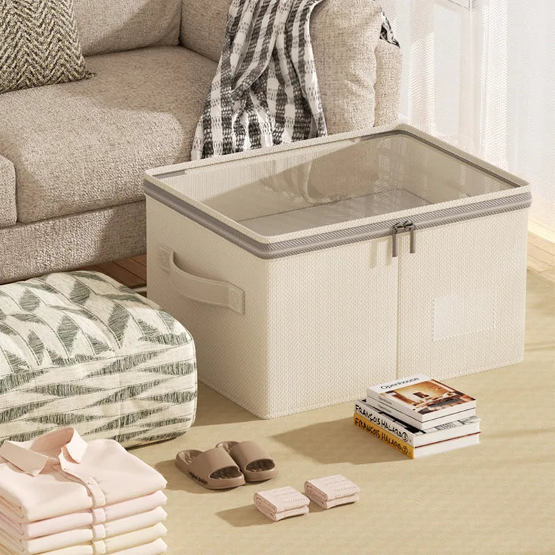 Foldable Cotton Linen Storage Box Portable & Thickened No Assembly Needed for Bedroom Wardrobe Clothes & Quilts Qme