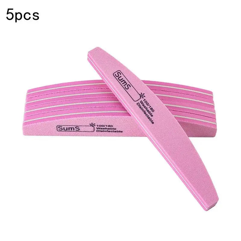 2 5 Professional Double-sided Nail File Block Colorful Sponge Polish Qme 5pcs Pink