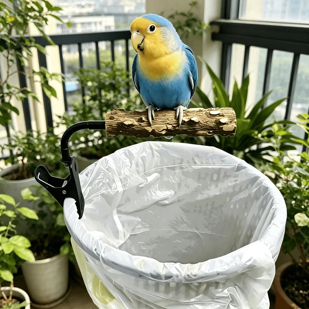 Clip-on Bird Potty Training Perch Adjustable Stand Natural Wood Qme
