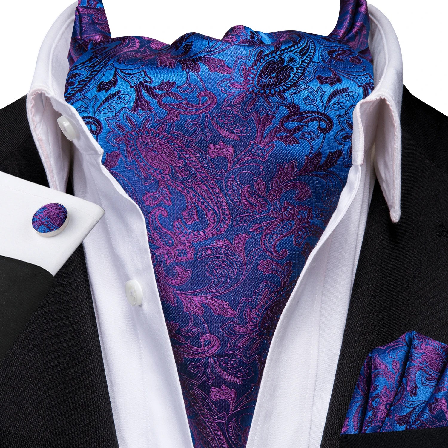 Men's Ascots Fashion Luxury Floral Cravat Cufflinks Handkerchiefs