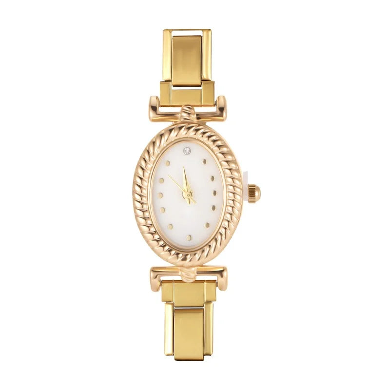 2025New Vintage Oval Inlaid Zircon Stainless Steel Watch Bracelet
