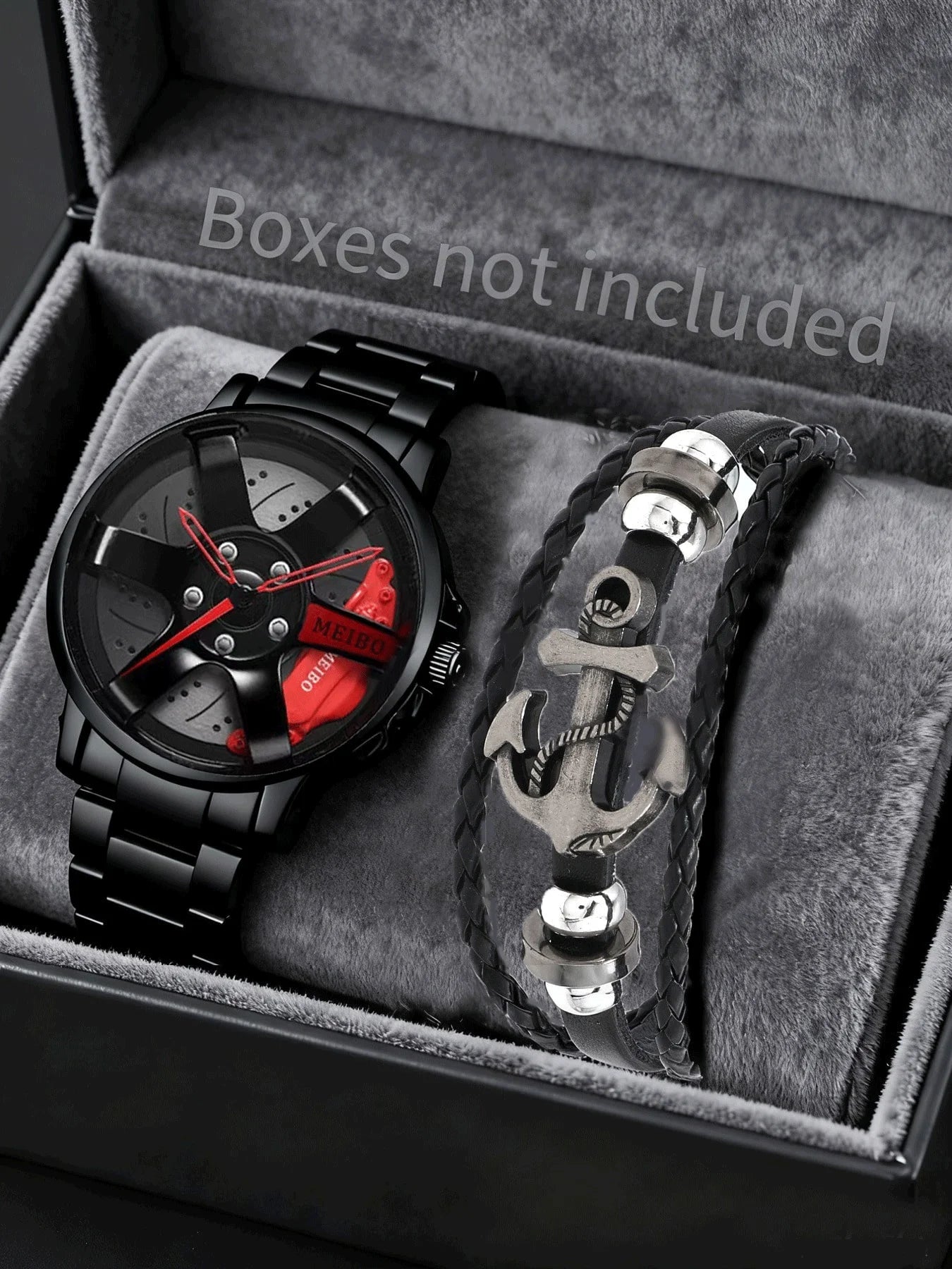 Fashionable casual temperament business watch simple and fashionable men's watch set Qme Red No