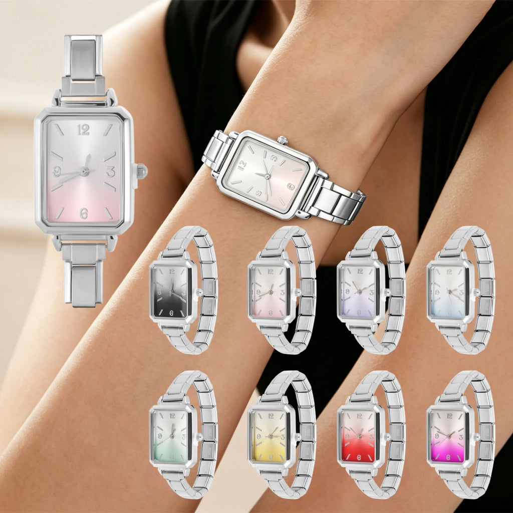 HighQuality Various Style Square Color Stainless Steel Women Men Watch Bracelet Fit 9mm DIY Italian Charm Jewelry Gift Wholesale Qme