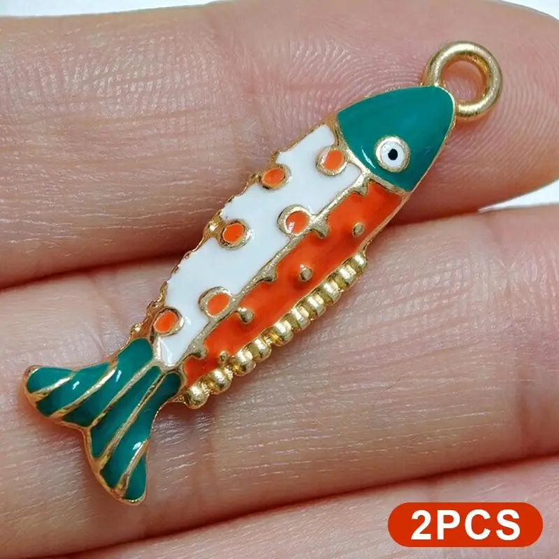 2Pcs Colorful Enamel Fish Charms Cute Design Perfect For DIY Jewelry Making Necklace Bracelet Earring Crafts Qme A3