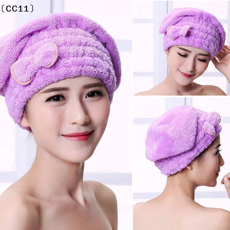 Microfibre Quick Hair Drying Bath Spa Bowknot Wrap Towel Hat Cap Qme