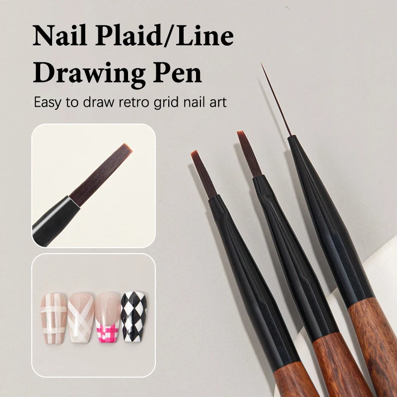 Nail Art Brush Checker Sandalwood Drawing Painting Long Line Tool Qme