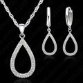925 Sterling Silver Stamped Bridal Jewelry Sets CZ Crystal Water Drop Necklaces Hoop Earrings Women Girls Engagement Anniversary Qme Default Title