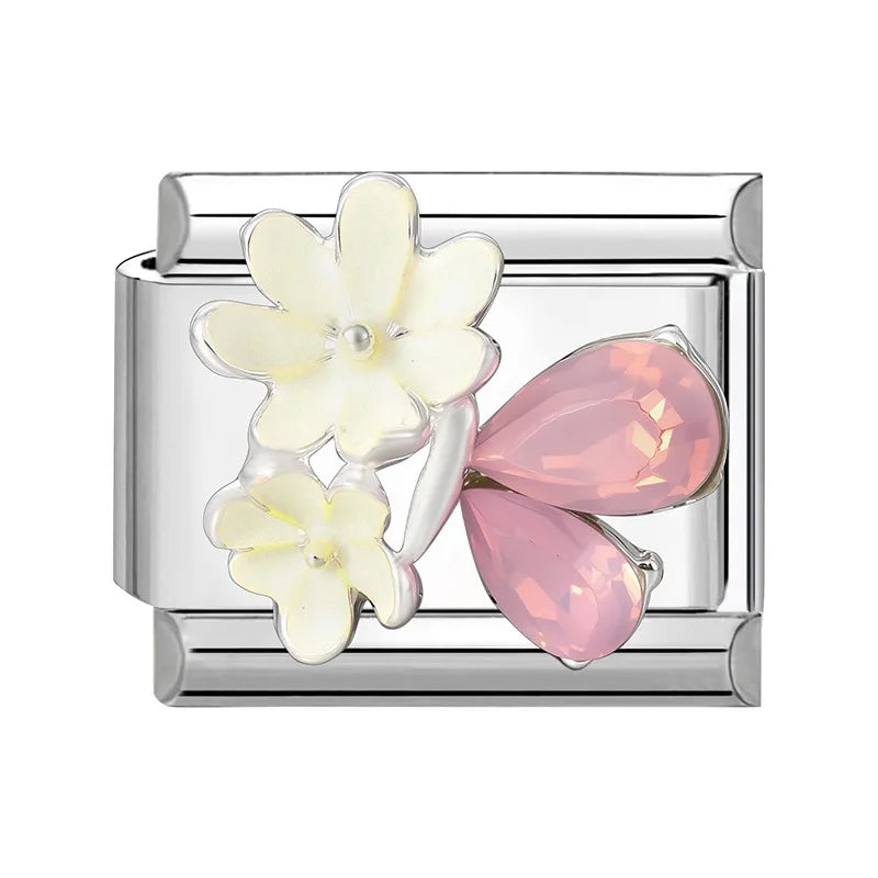 Shiny Colorful Zircon Pendant Series Red Cherry Bow Italian Charm