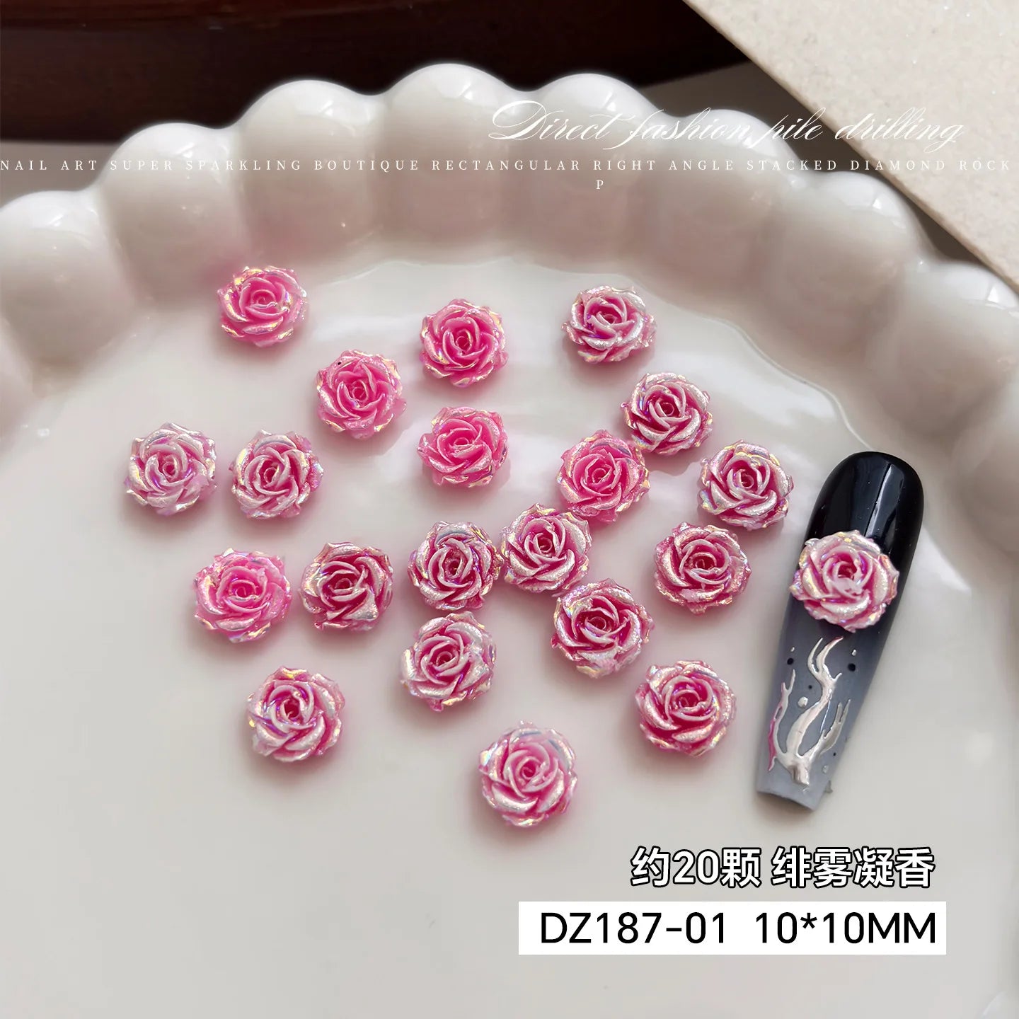 3D Rose Butterfly Nail Charms, Resin Gradient Rose Camellia Flower Insect Flat Back Nail Art Decorations for DIY Press on Nails Qme rose-A about 20pcs