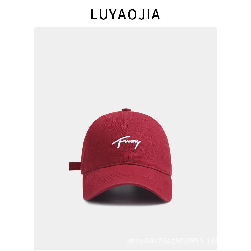 Korean Version Embroidered Soft Cap Women's Fashion Versatile Street Qme Red