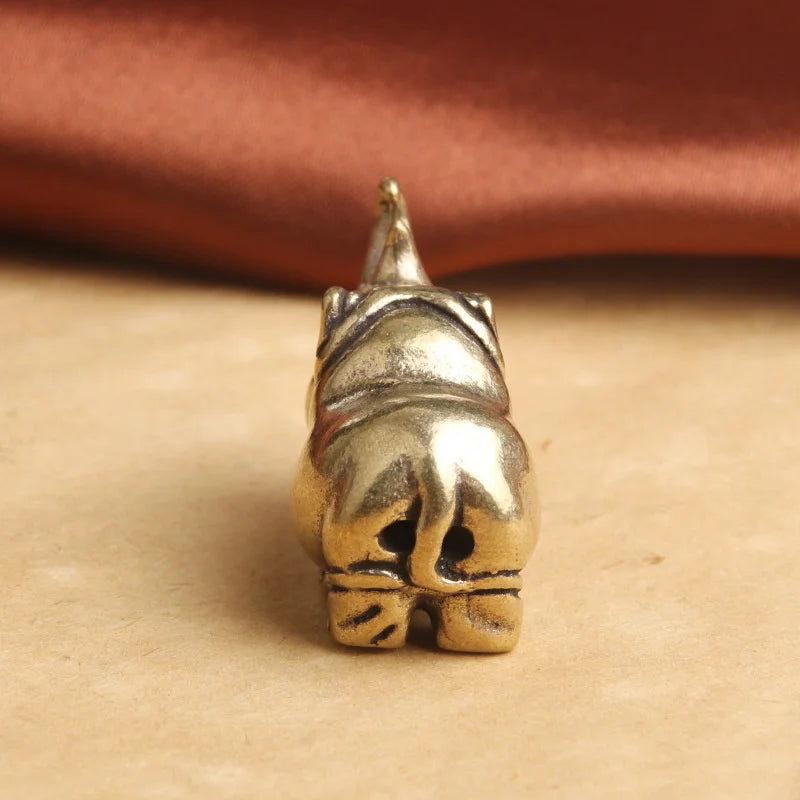 Antique Solid Brass Rhinoceros Figurine Desktop Decor Ornaments Tea Qme