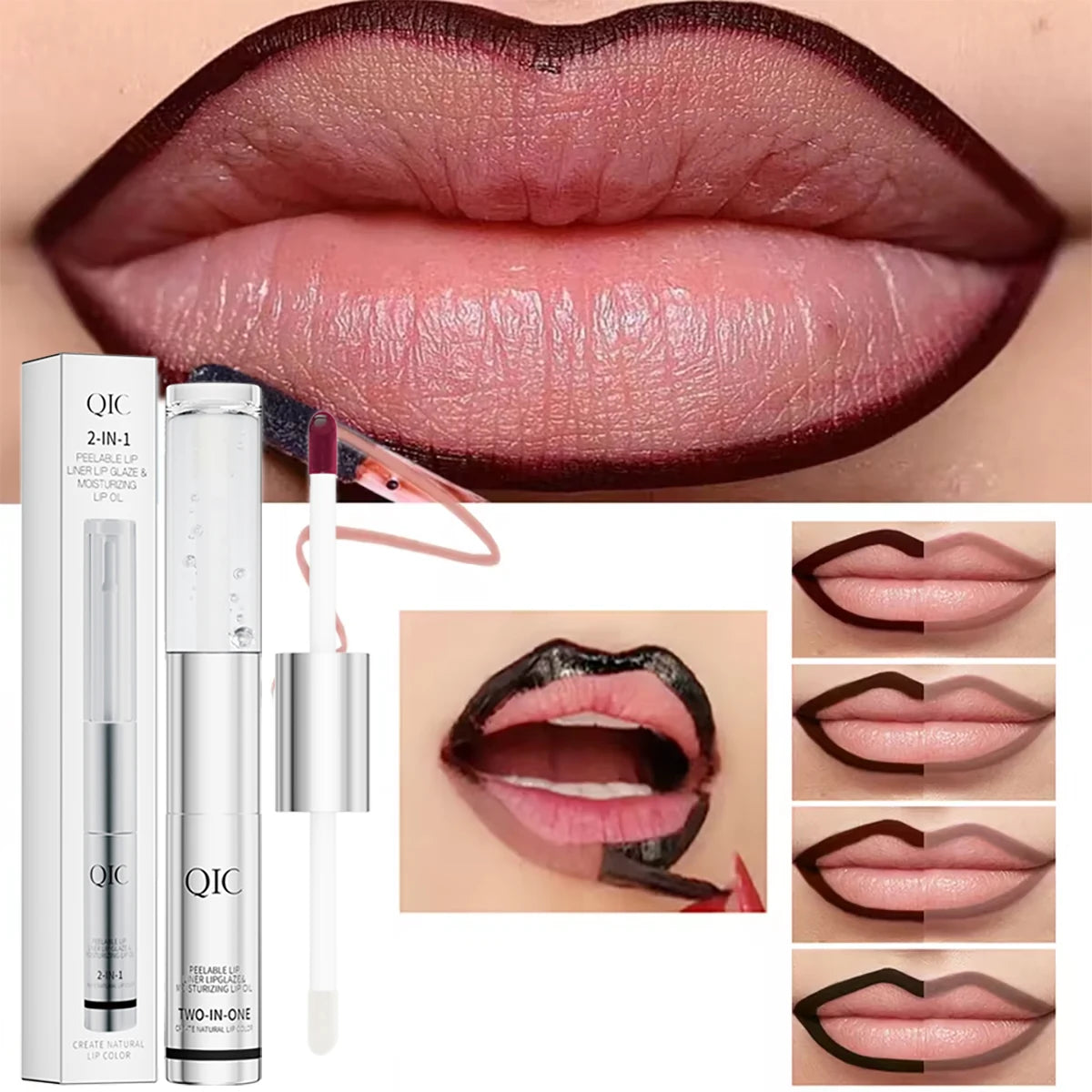 QIC Waterproof Lip Liner Peel Off Tattoo Lipgloss Long Lasting Matte Lip Tint Brown Contour Tear-off Lips Stain Cosmetic Qme