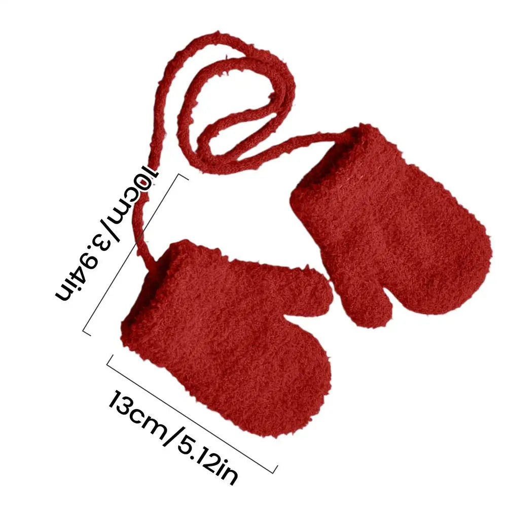 Toddler Mittens Soft Plush Toddler Winter Thermal Gloves Thermal Anti-Loss Cold Weather Protection Accessories for 1-3 Years Old Qme Red