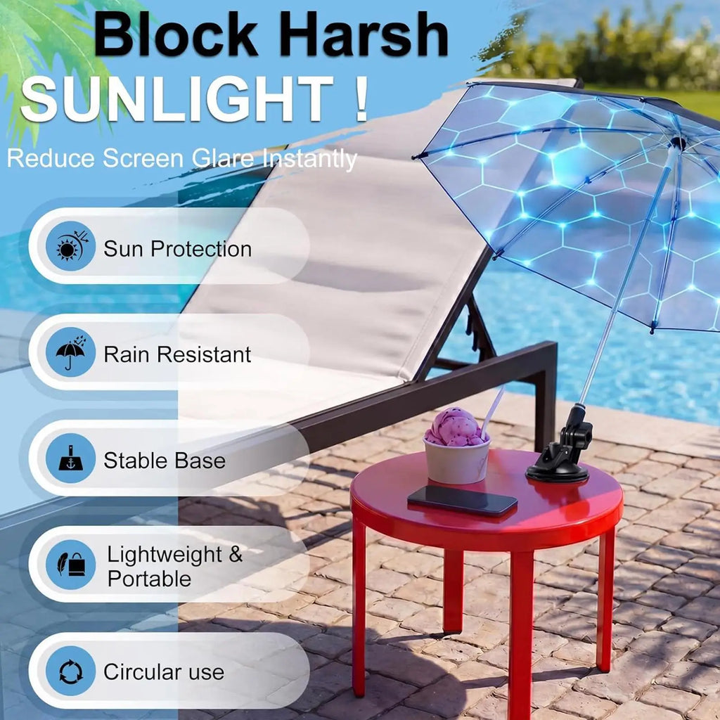 Table Top Umbrella Portable Adjustable Suction Cup Base Sun Protection Mini Drink Umbrella With Base for Terrace Beach Trip Qme