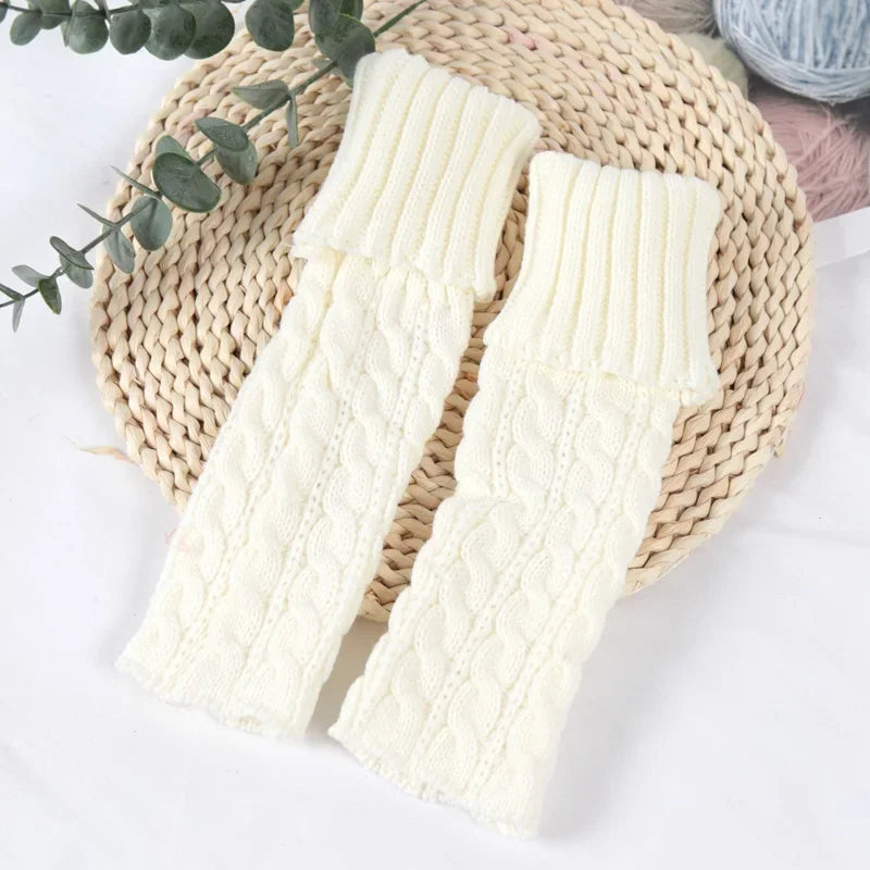 Sweet Children Leg Warmers Lolitas Twist Knitted Socks Korean Baby Qme WHITE 38cm or 14.96inch