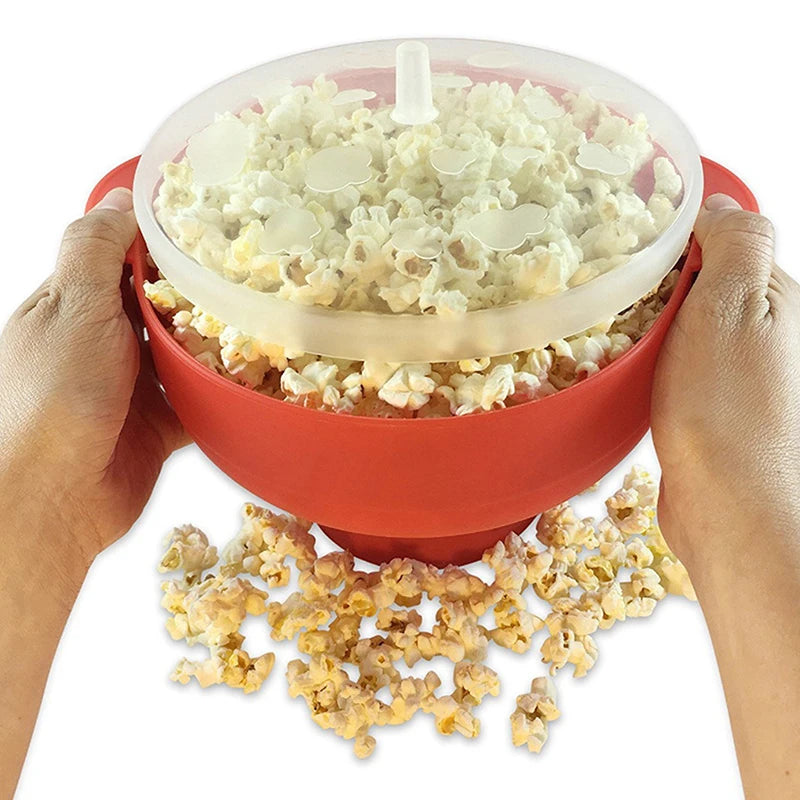 Kitchen Microwave Popcorn Bowl Bucket Silicone DIY Maker Lid Chips Qme