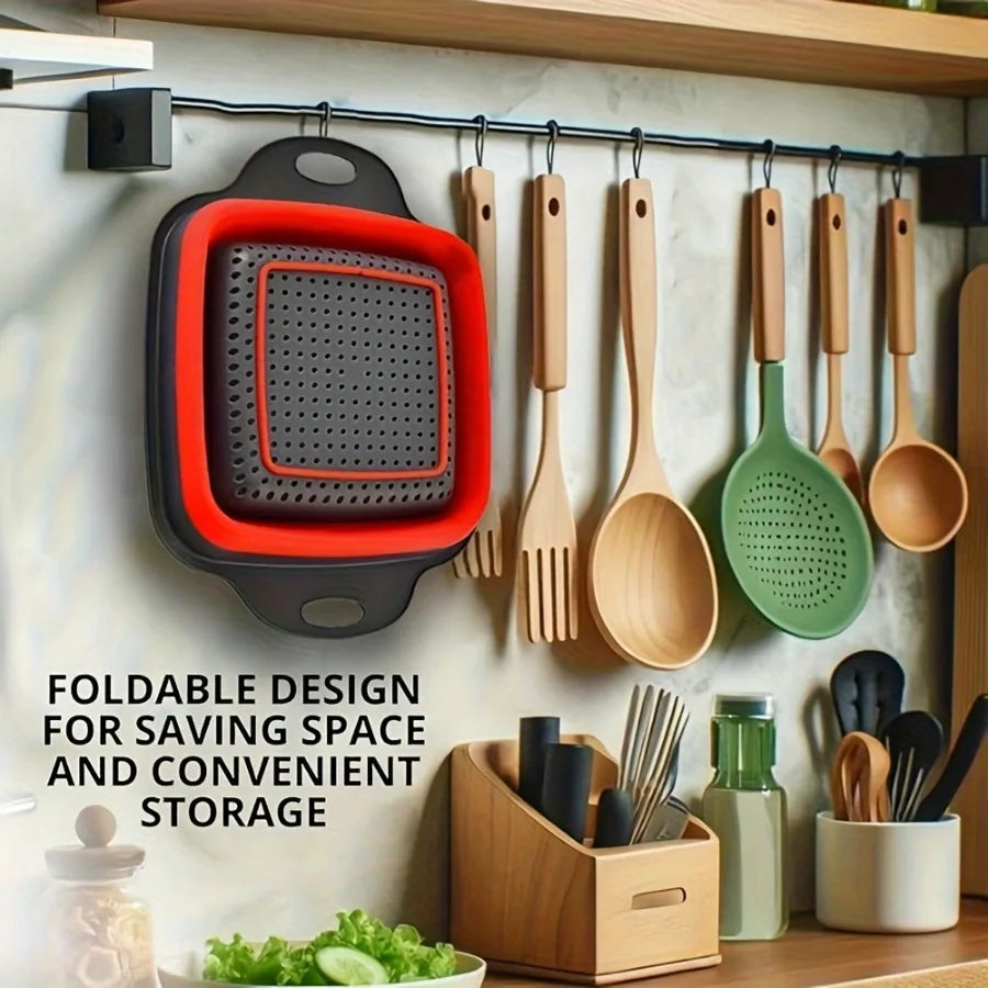 2 sets of silicone strainer kits, foldable kitchen filter, multi-functional plastic drain, with handle, food-safe vegetable Qme