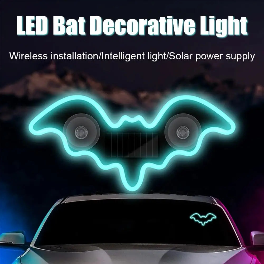 Solar Powered Car LED Ambient Light Cute Bat Shaped Suction Cup Qme
