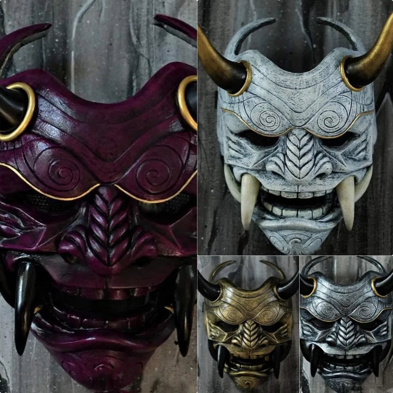 Japanese Horror Legend Hannya Resin Latex Mask Cosplay Ghost Demon Samurai Noh Kabuki Red Prajna Halloween Masquerade Party Prop Qme