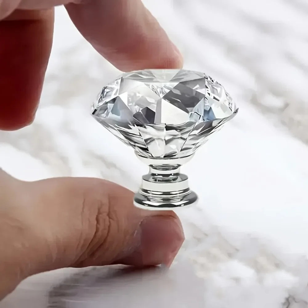 Diamond Crystal Cabinet Knobs, Clear Glass Drawer Pull Handles With Screws For Dresser Wardrobe Cupboard Qme