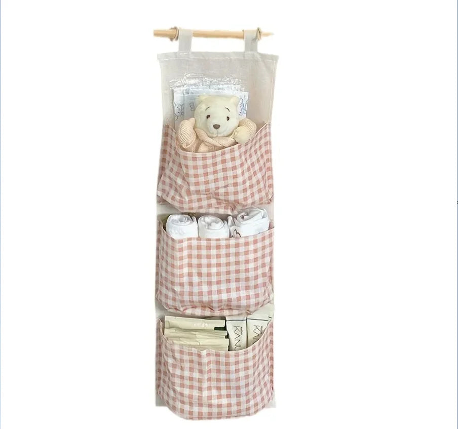 Pink Storage Bag Rack Canvas Wall Mounted Bedroom Storage Bag Multifunctional for Books, Jewelry, and Miscellaneous Items Qme