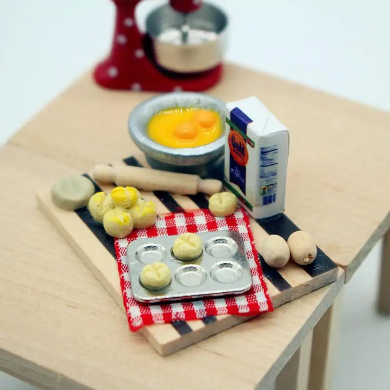 Dollhouse Food Toy Pastry Making Station Egg Milk Bread Cutting Board Qme