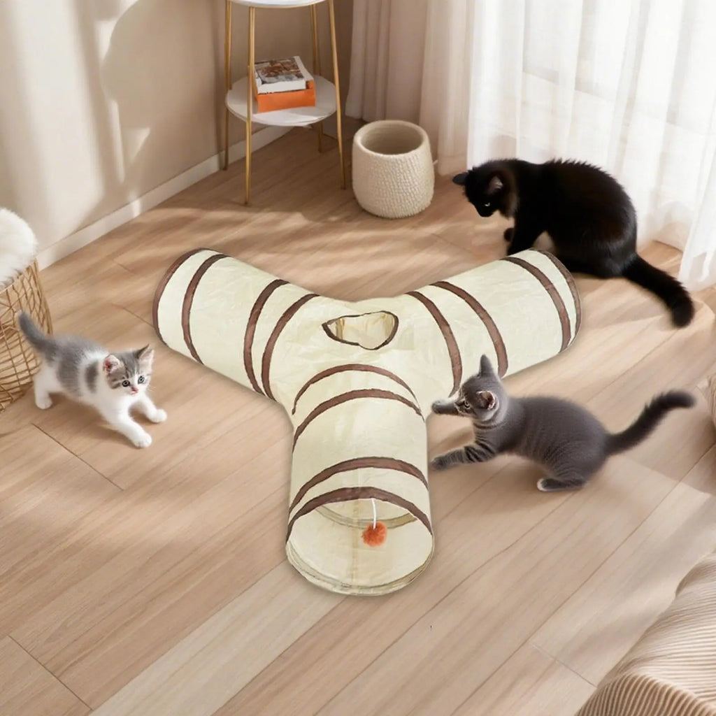 Kitten Tunnel Hidden Toy 3 Way CollapsibleTunnels for Indoor Cat Kitty Bored Peek Hole Toy Ball Cat Qme Default Title