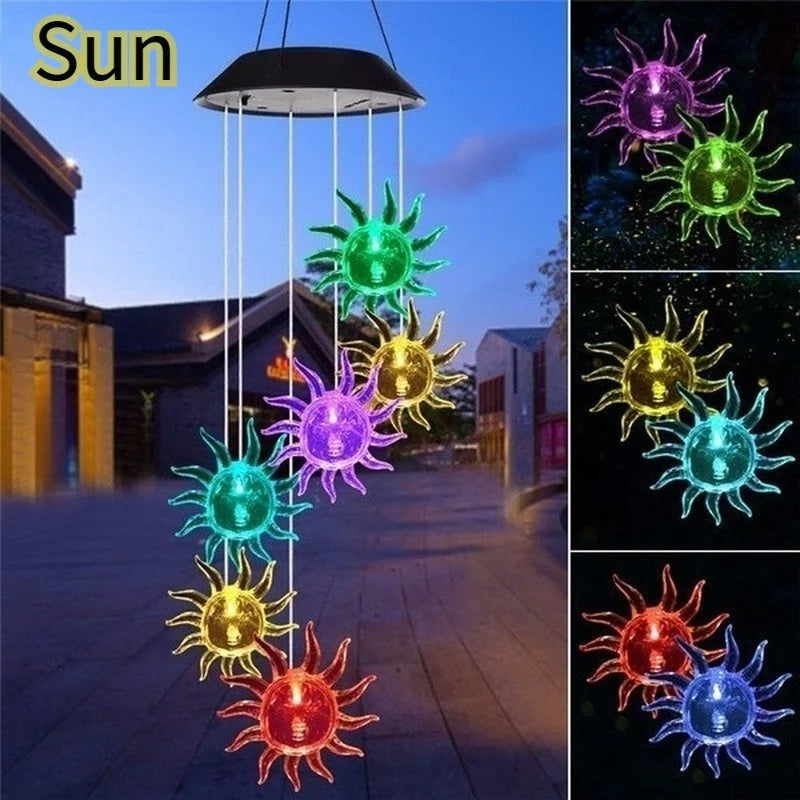 LED Solar Wind Chime Crystal Ball Hummingbird Light Changing Qme Sun flower