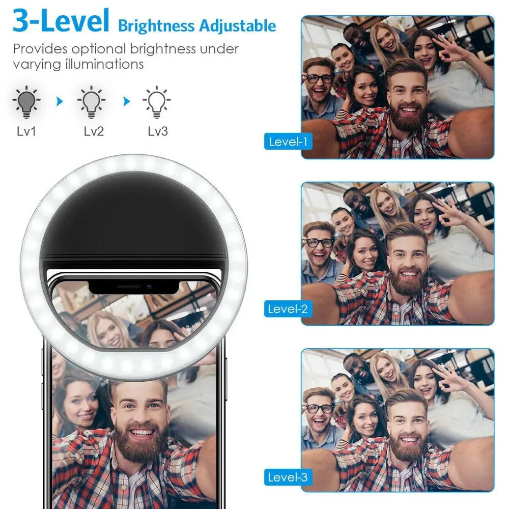 Portable Charge Phone Lens Lamp Led Selfie Ring Light Adjustable 3 Level Brightness Phone Fill Light For Samsung Xiaomi iPhone Qme