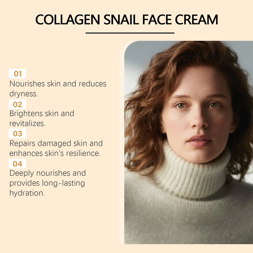 Snail Mucin Collagen Cream Anti Wrinkle Firming Hydrating Face Cream Improves Skin Elasticity & Texture Smoothing Face Skincare Qme