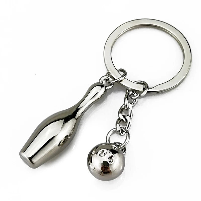 Creative Alloy Bowling Ball Pendant Car Key Ring Purse Bag Ornament Qme
